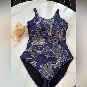 Gottex Navy One-Piece Swimsuit with Cream and Gold Accent